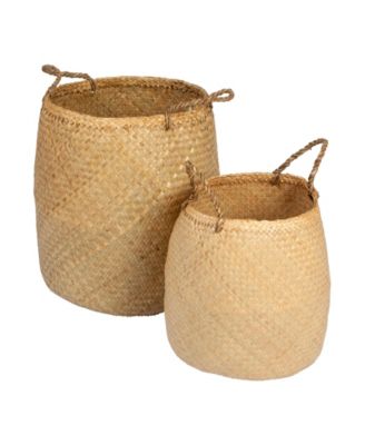 Set of 2 Round Seagrass Storage Baskets with Handles