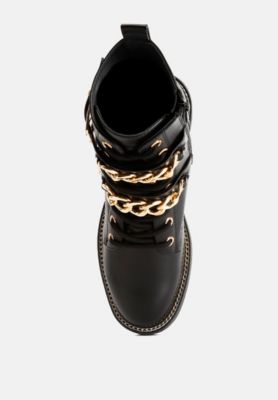 Womens Billy Metal Chain Embellished Biker Boots