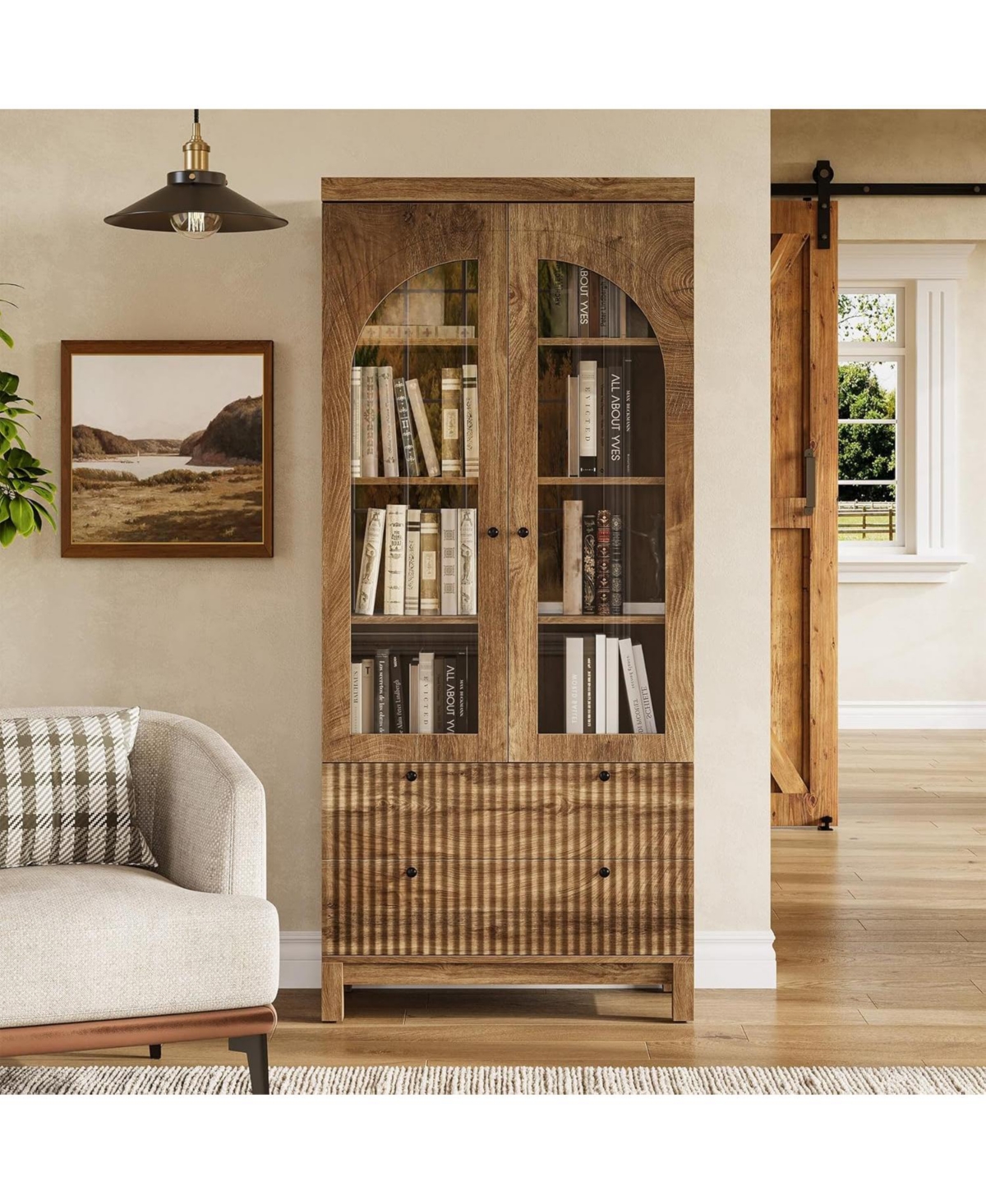 Tribesigns Wooden Pantry Cabinet, with Two Drawers for Kitchen, Led Light Strip