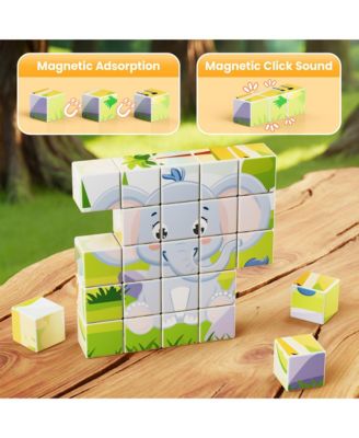 ST10 Magnetic Jungle Animal Puzzle Blocks – 25-Piece STEM Learning Toy, 6-in-1 Puzzles for Kids Ages 3+