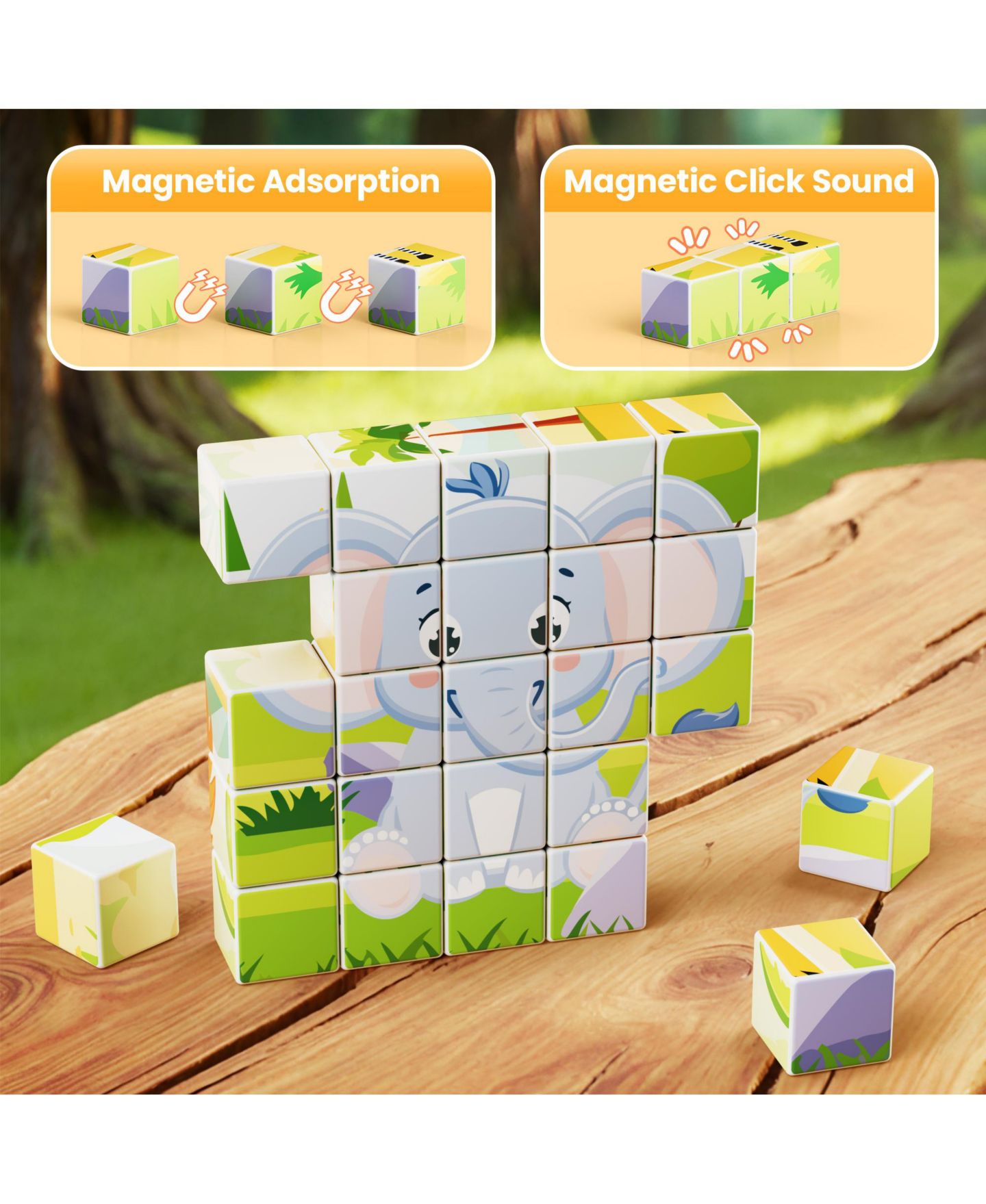 Детские игрушки Contixo ST10 Magnetic Jungle Animal Puzzle Blocks - 25-Piece Stem Learning Toy, 6-in-1 Puzzles for Kids Ages 3+, цвет: Разноцветный — фото 3