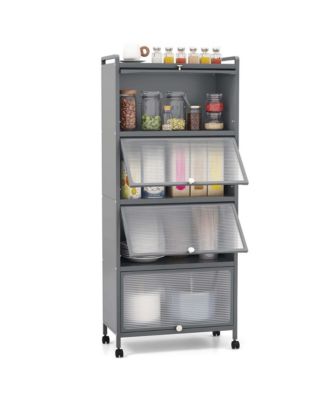 5-Tier Kitchen Baker's Rack Storage Cabinet Mobile Microwave Stand Flip-up Doors