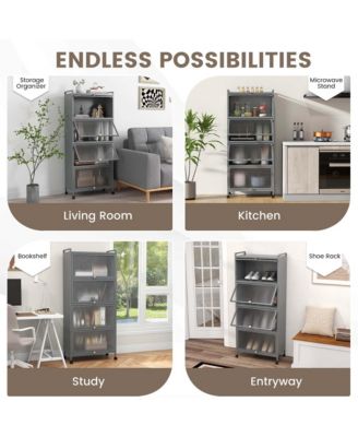 5-Tier Kitchen Baker's Rack Storage Cabinet Mobile Microwave Stand Flip-up Doors