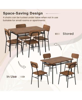 5 PCS Wood Square Kitchen Table & Chair Set with Metal Frame Storage Rack
