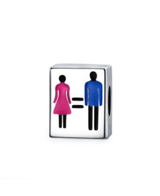 Set of 2 Inspirational Me Too Equality Rights & Yin Yang Balance Charm Bead Sterling Silver Fits European Bracelet