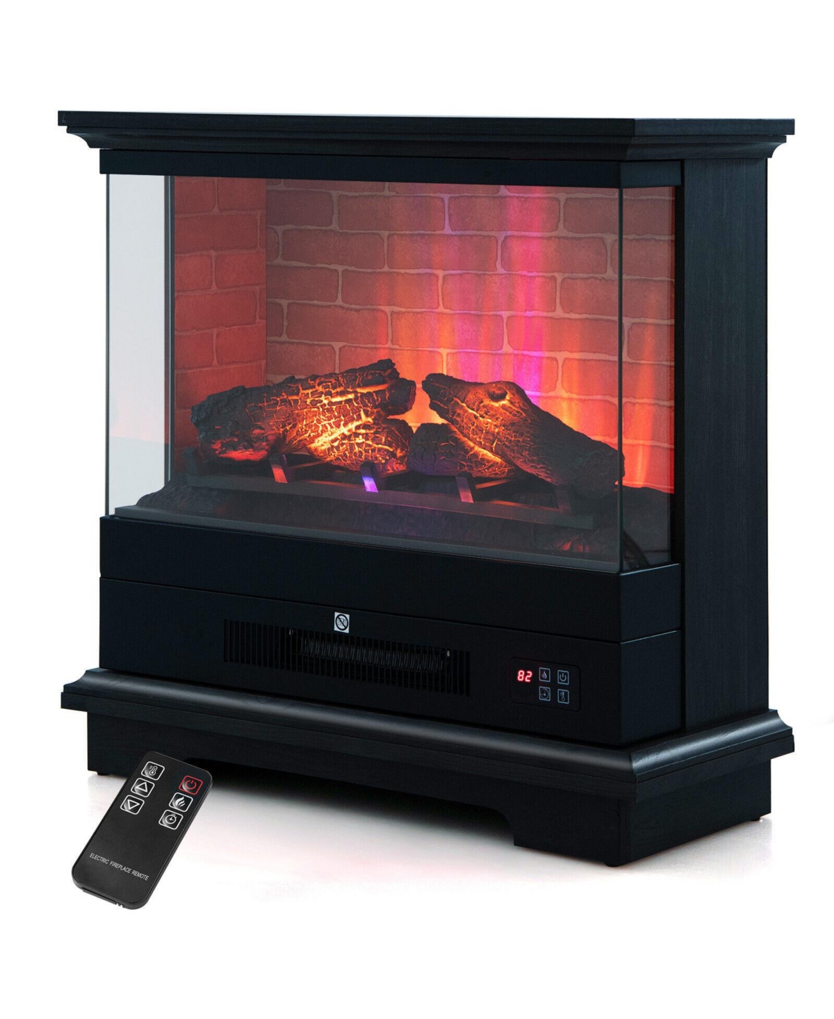 Sugift 27 Inch Freestanding Electric Fireplace with 3-Level Vivid Flame Thermostat