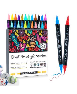24 Colors Acrylic Paint Pens, Double Tip Waterproof Markers for Rock Painting, Canvas, Wood, Glass, Ceramic and Art Painting Supplies Kit