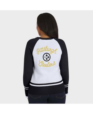 Women's White/Black Pittsburgh Steelers Color Block Raglan Sweater
