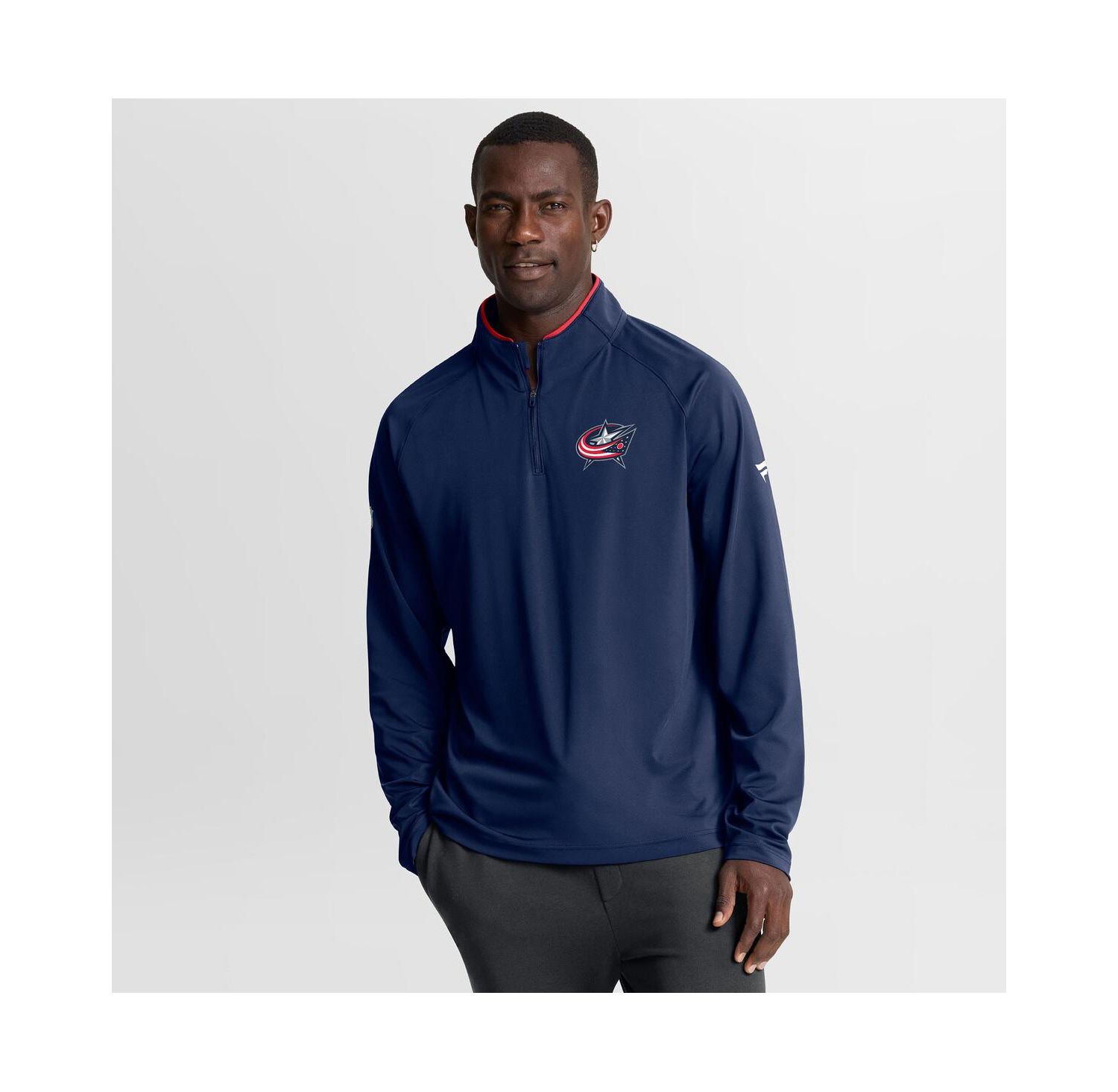 Men's Navy Columbus Blue Jackets Authentic Pro Rink Training Quarter-Zip Pullover Sweatshirt