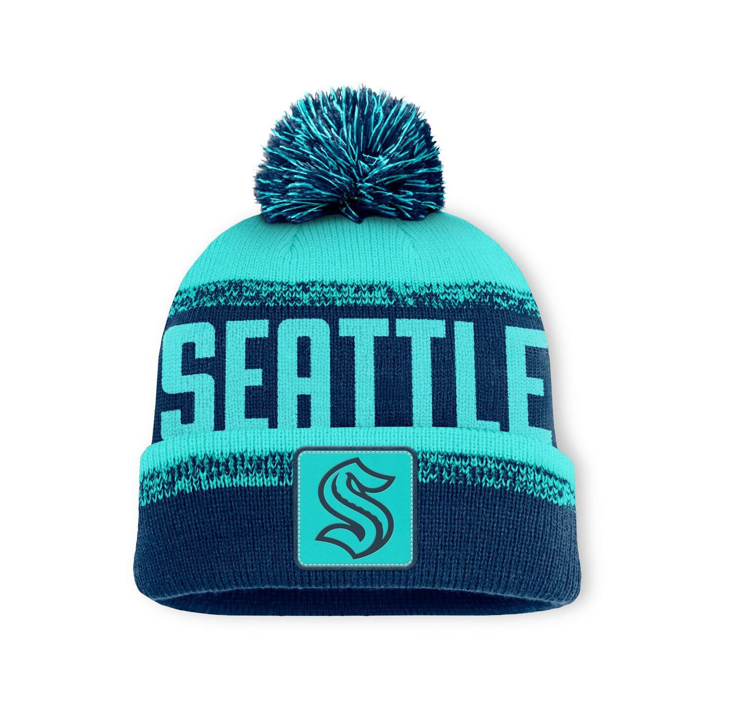 Men's Deep Sea Blue/Light Blue Seattle Kraken Fundamentals Thrive Cuffed Knit Hat with Pom
