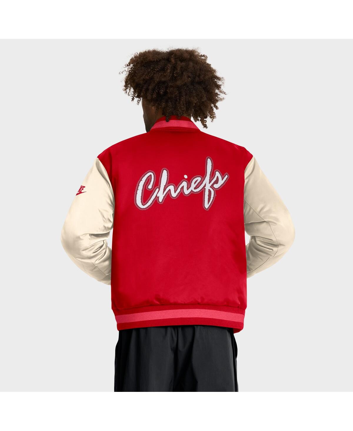 Nike Men's Red/Cream Kansas City Chiefs Rewind Legacy Full-Snap Bomber Jacket