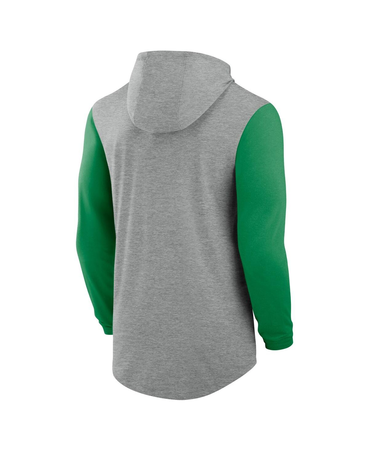 Nike Men's Gray/Green Oregon Ducks Basketball Color-Block Tri-Blend Dri-fit Long Sleeve Hoodie T-Shirt