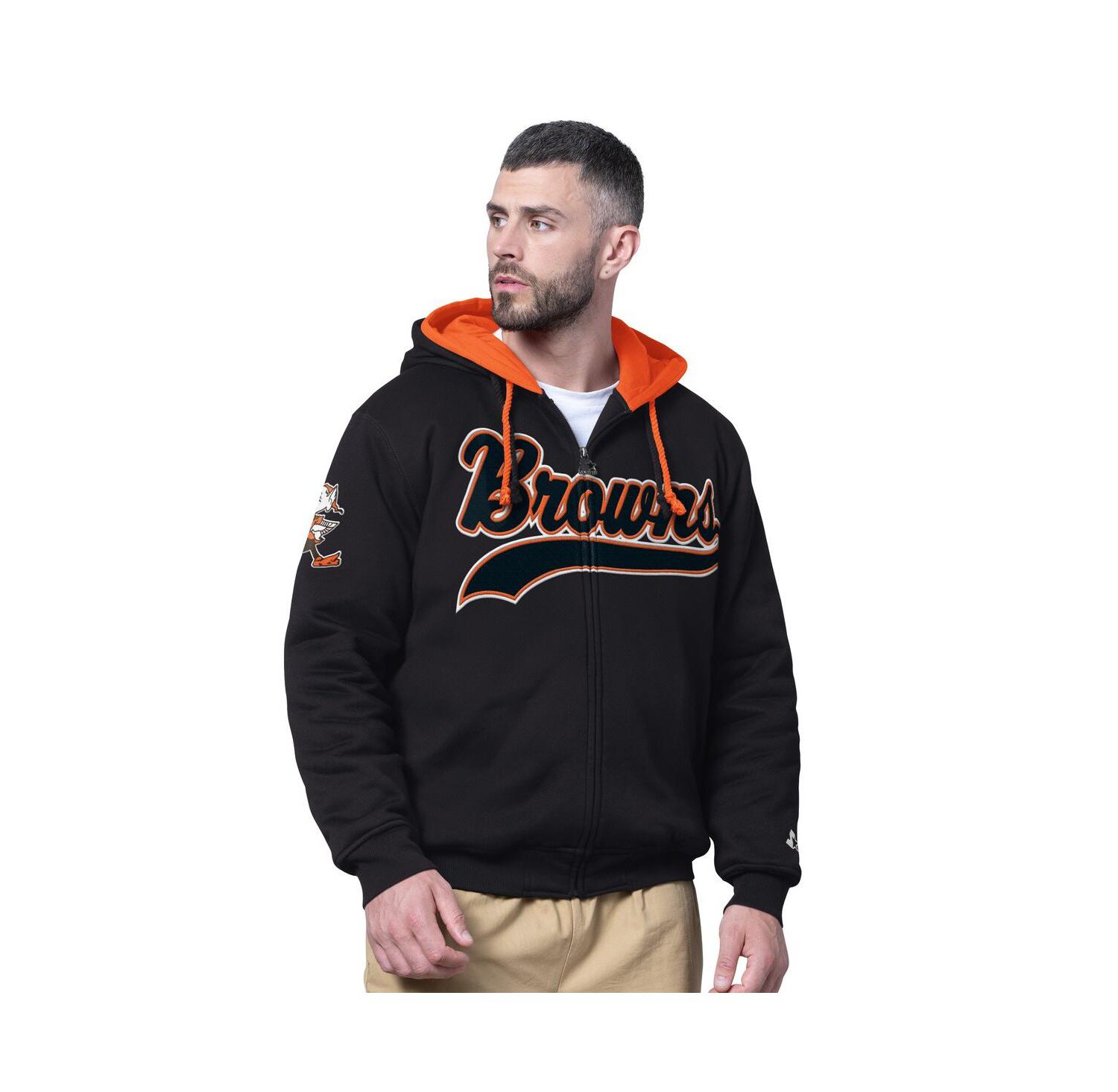 Men's Black Cleveland Browns Big Shot Throwback Full-Zip Double Hooded Jacket