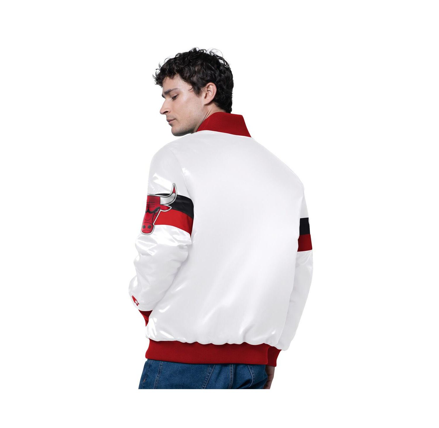 Men's White Chicago Bulls Triple Option Varsity Full-Snap Satin Jacket