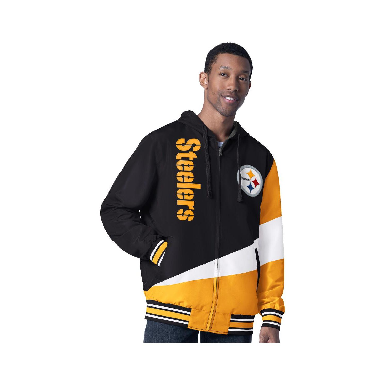 Men's Black/Charcoal Pittsburgh Steelers Dual Threat Reversable Full-Zip Hooded Jacket