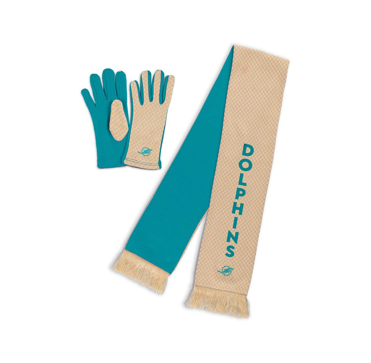 Women's Miami Dolphins Tonal Microcheck Scarf Glove Set