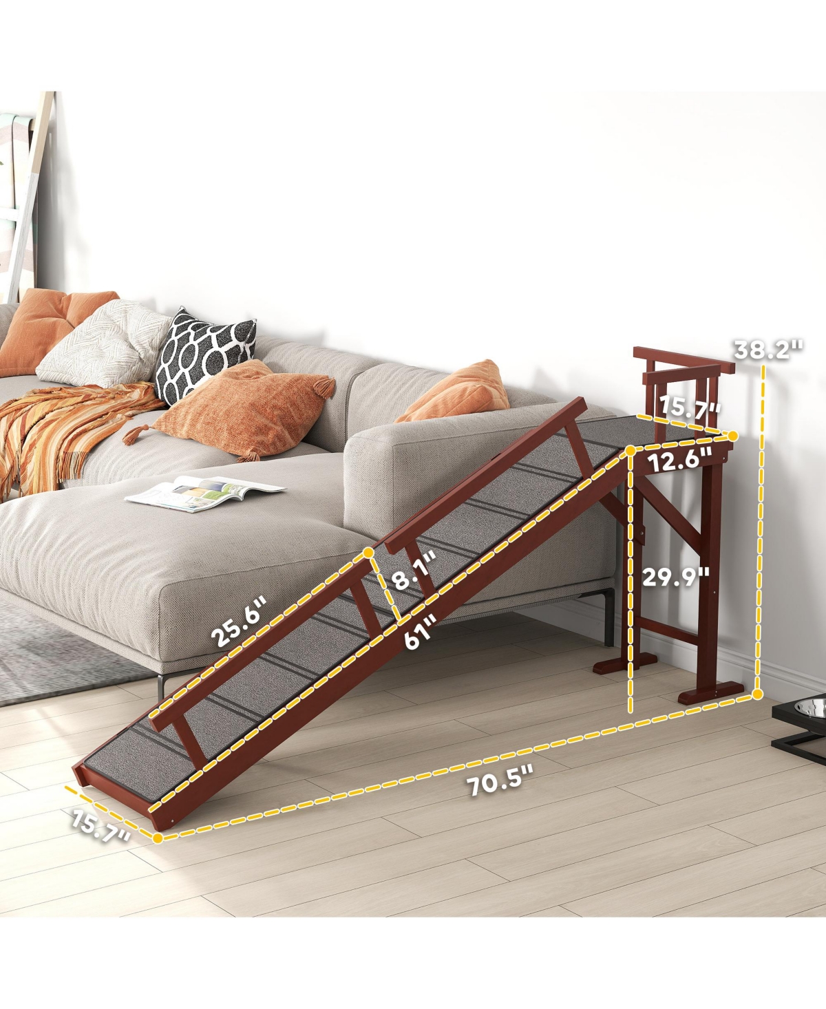 PawHut Wooden Dog Ramp with Removable Guardrails, Non-Slip, 70.5",