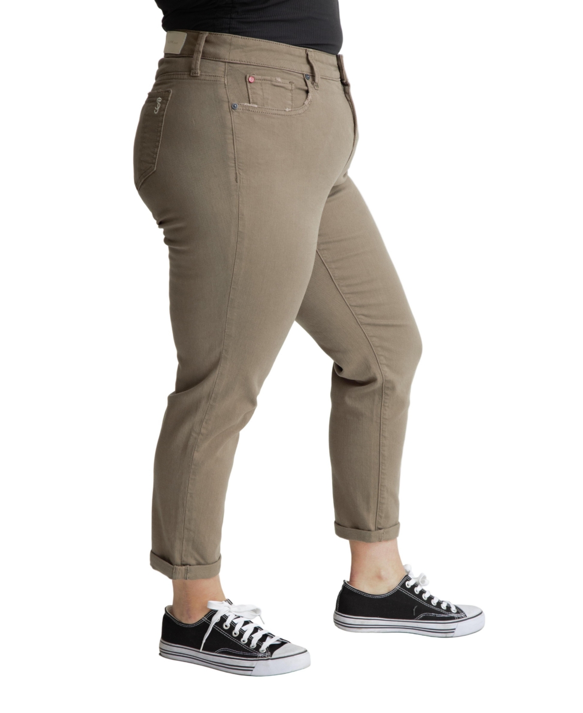 Slink Jeans Women's Color High Rise Boyfriend Rolled Hem 28" Inseam - Dark Olive