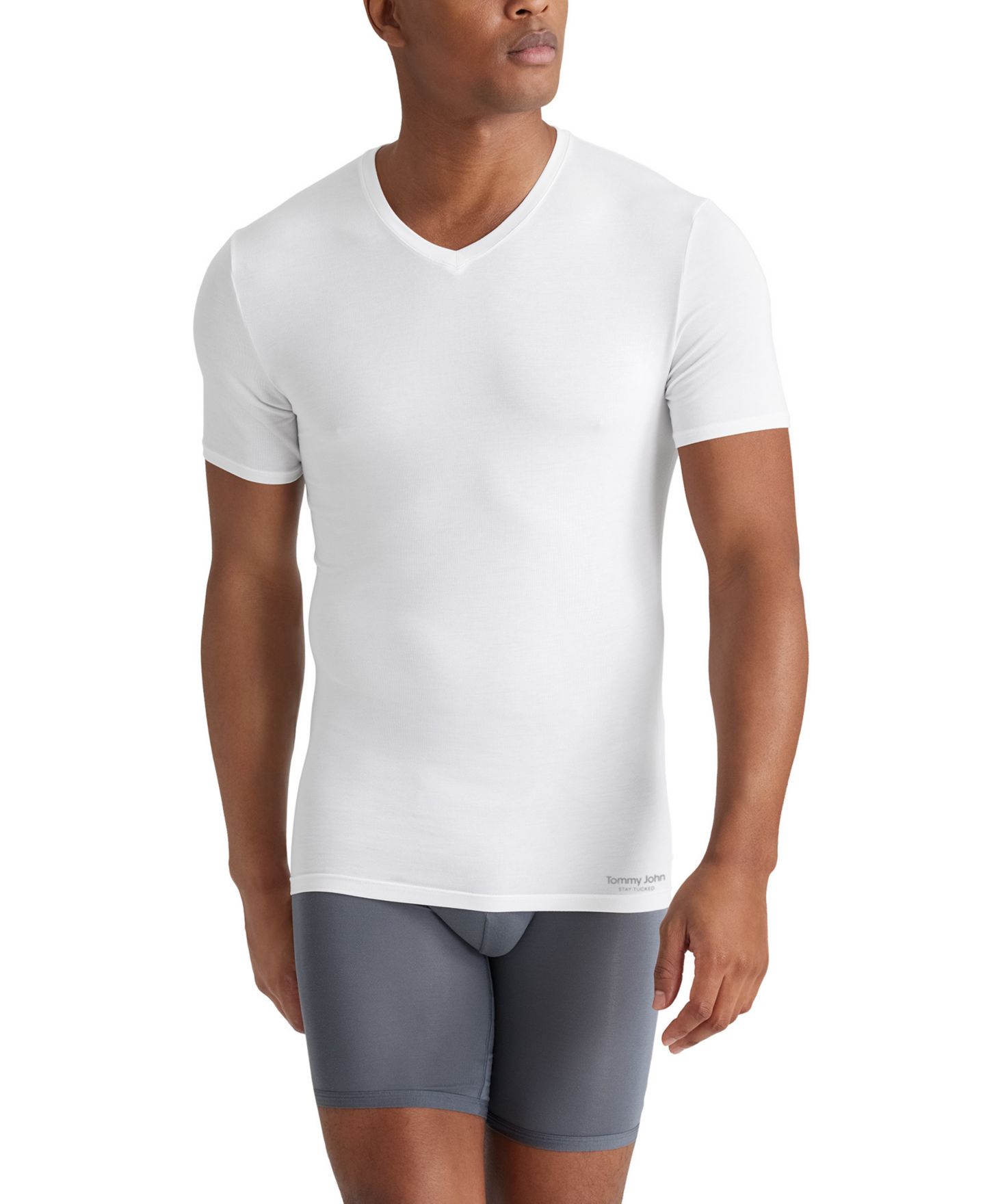 Мужские топы Tommy John Luxe Modal V-Neck Undershirt Stay-Tucked 3-Pack, цвет: Белый — фото 2