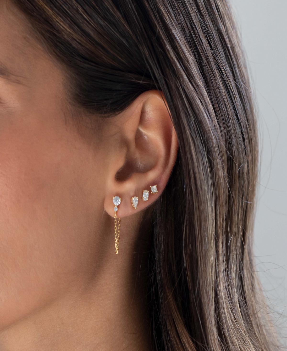 By Adina Eden Double Cubic Zirconia Chain Front Back Stud Earring