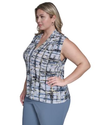 Plus Size Printed Sleeveless V-Neck Top