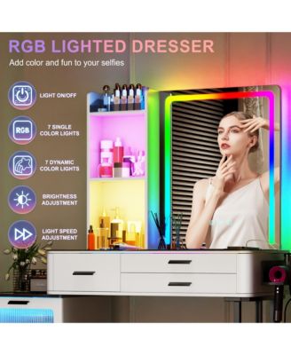 RGB Lighted Vanity Set with Mirror & Wireless Charging Station