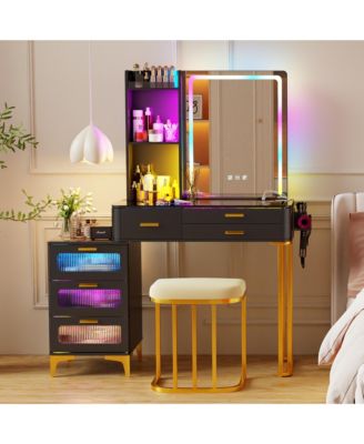 RGB Lighted Vanity Set with Mirror & Wireless Charging Station
