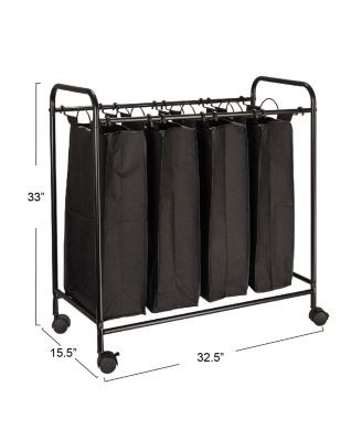 Rolling Laundry Sorter, 4 Bag Laundry Sorter Cart with Washable and Removable Bags, Black