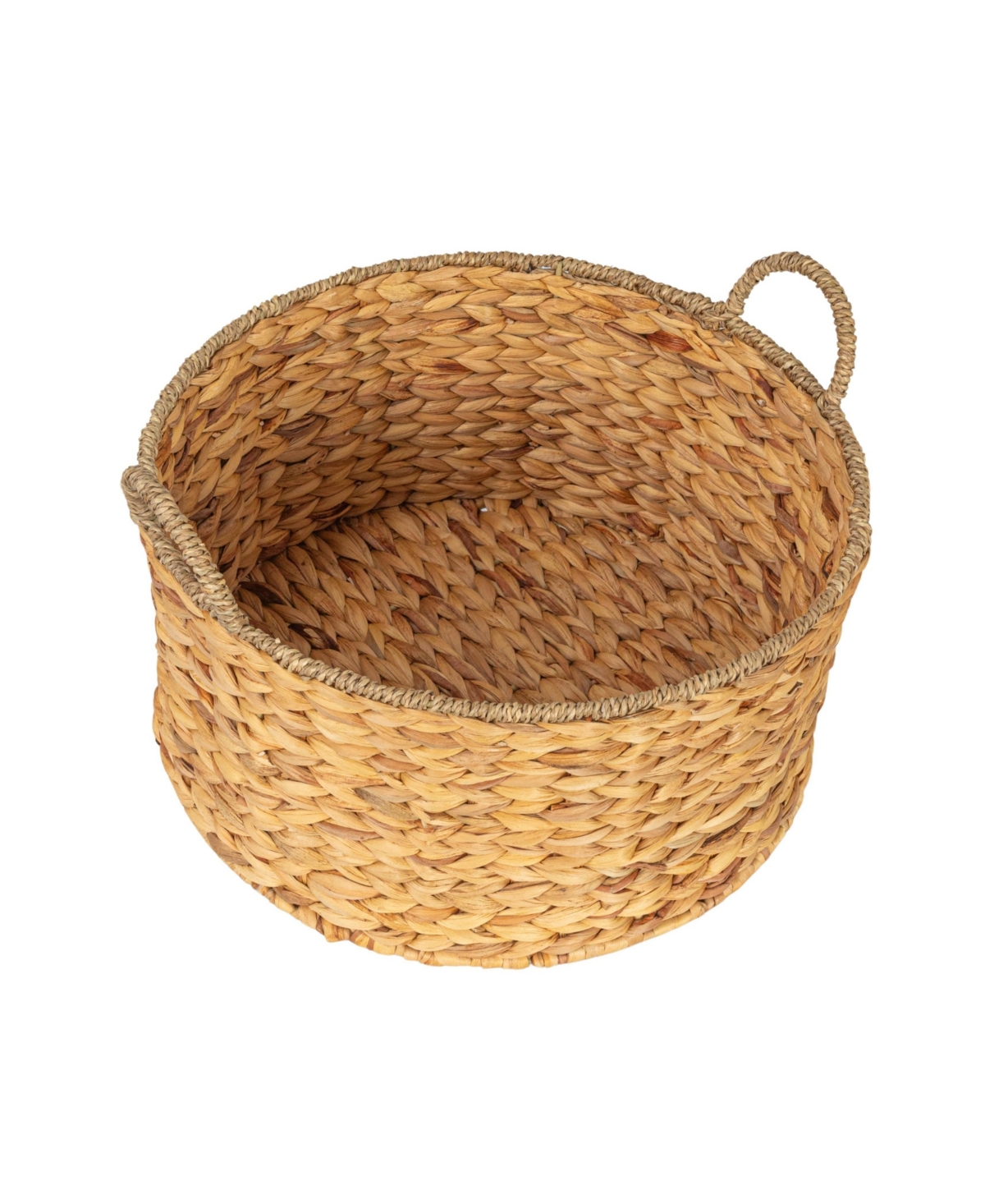 Household Essentials Round Handwoven Water Hyacinth and Seagrass Basket with Handles, Natural