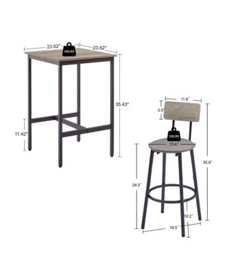 Bar Table Set with 2 Cushioned Backrest Stools, 23.62'' W x 23.62'' D x 35.43'' H
