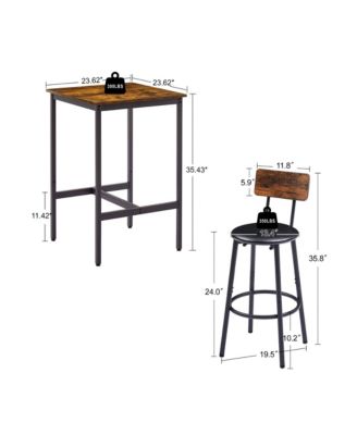 Bar Table Set with 2 Cushioned Backrest Stools, 23.62'' W x 23.62'' D x 35.43'' H