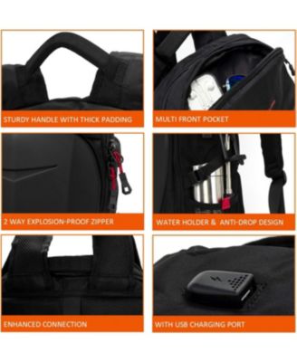 Hardshell 7 Inch Laptop Backpack, Armored with USB Port & Rain Cover for Motorcycle, Outdoor, Racing - Waterproof, Matte Black