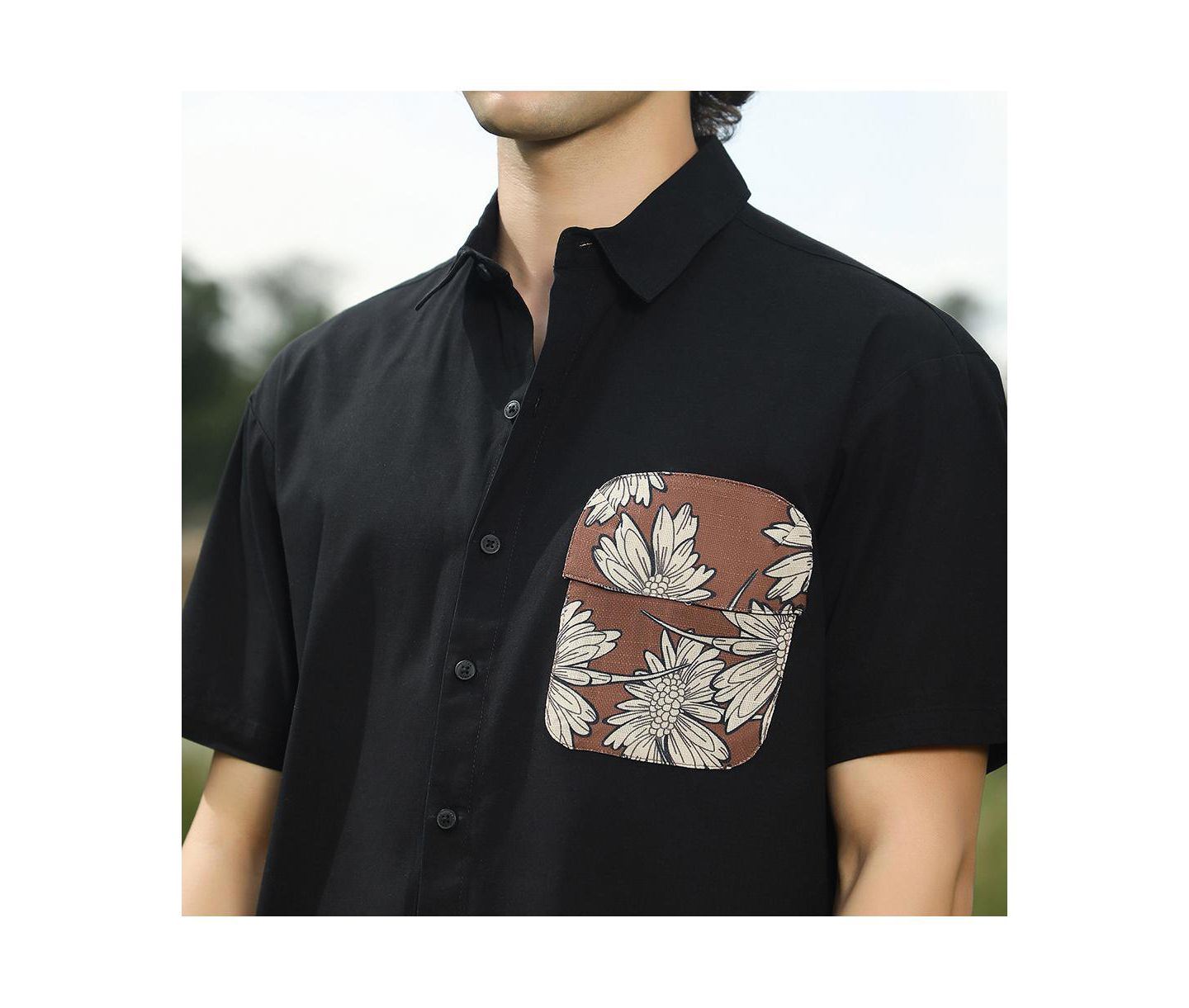 Мужская рубашка Cahoot Campus Sutra Chocolate Brown & Obsidian Black Flora-Block, цвет: Чёрный — фото 7