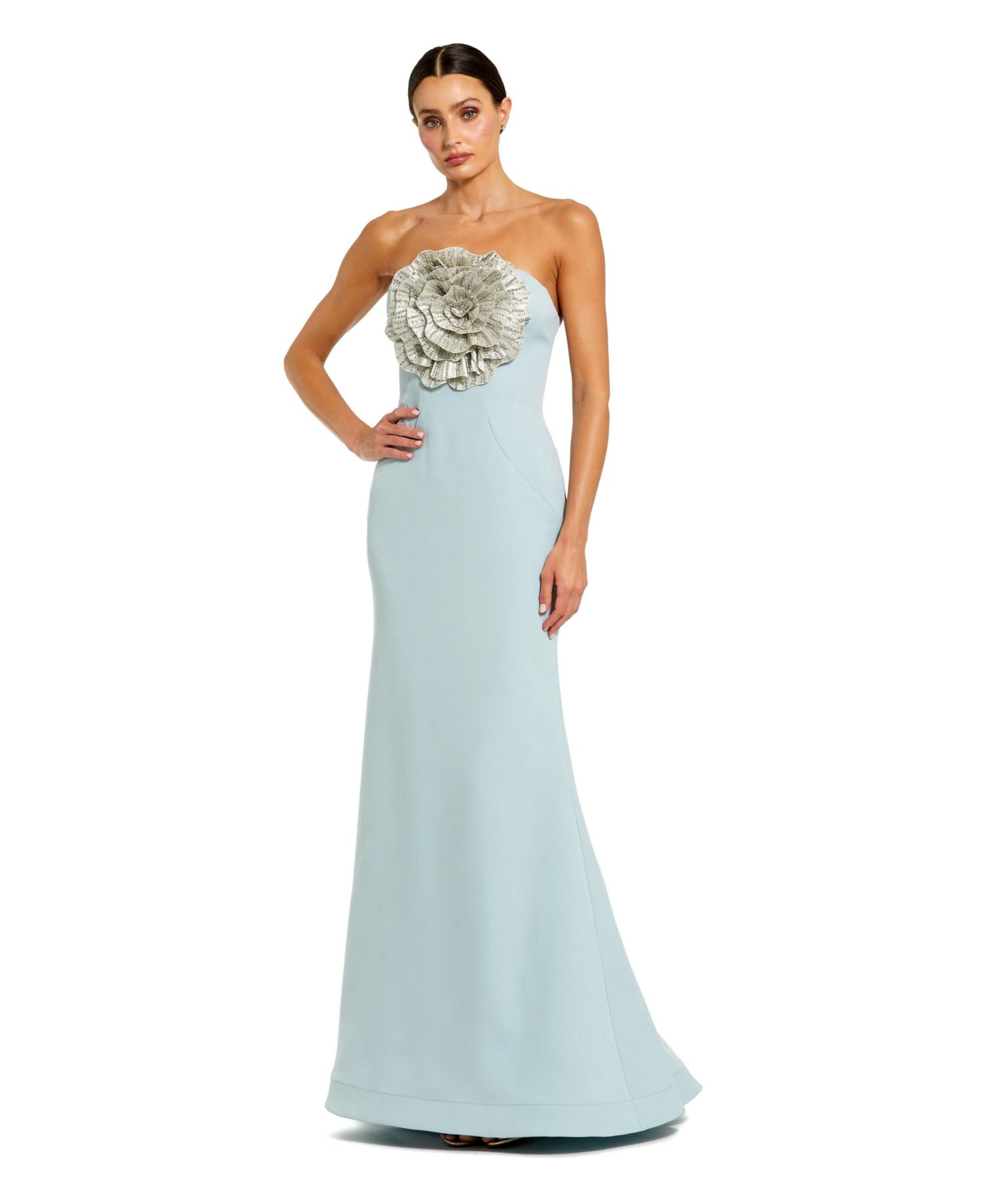 Women's Strapless Crepe Trumpet Gown with 3D Rhinestone