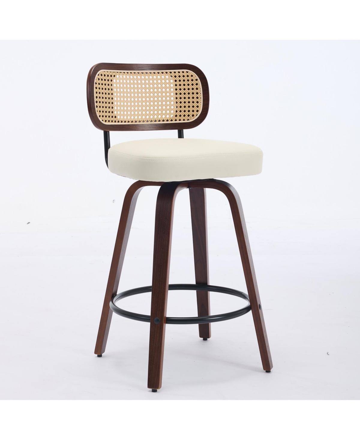 Casainc Set of 2 Rattan Counter Stools with Swivel Seat and Cane Back, 26'' Height