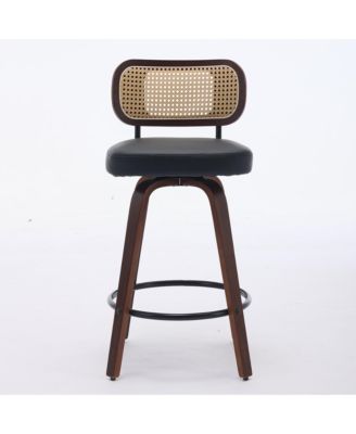 Set of 2 Rattan Counter Stools with Swivel Seat and Cane Back, 26'' Height