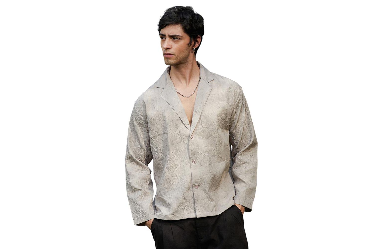 Men's Ecru Beige Wrinked Korean Oversized Shirt