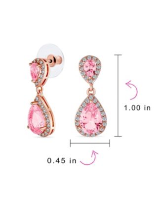 Set of 2 Pave Halo Dangle Teardrop Cubic Zirconia Pink & CleAR CZ Drop Earrings Rose Gold Plated