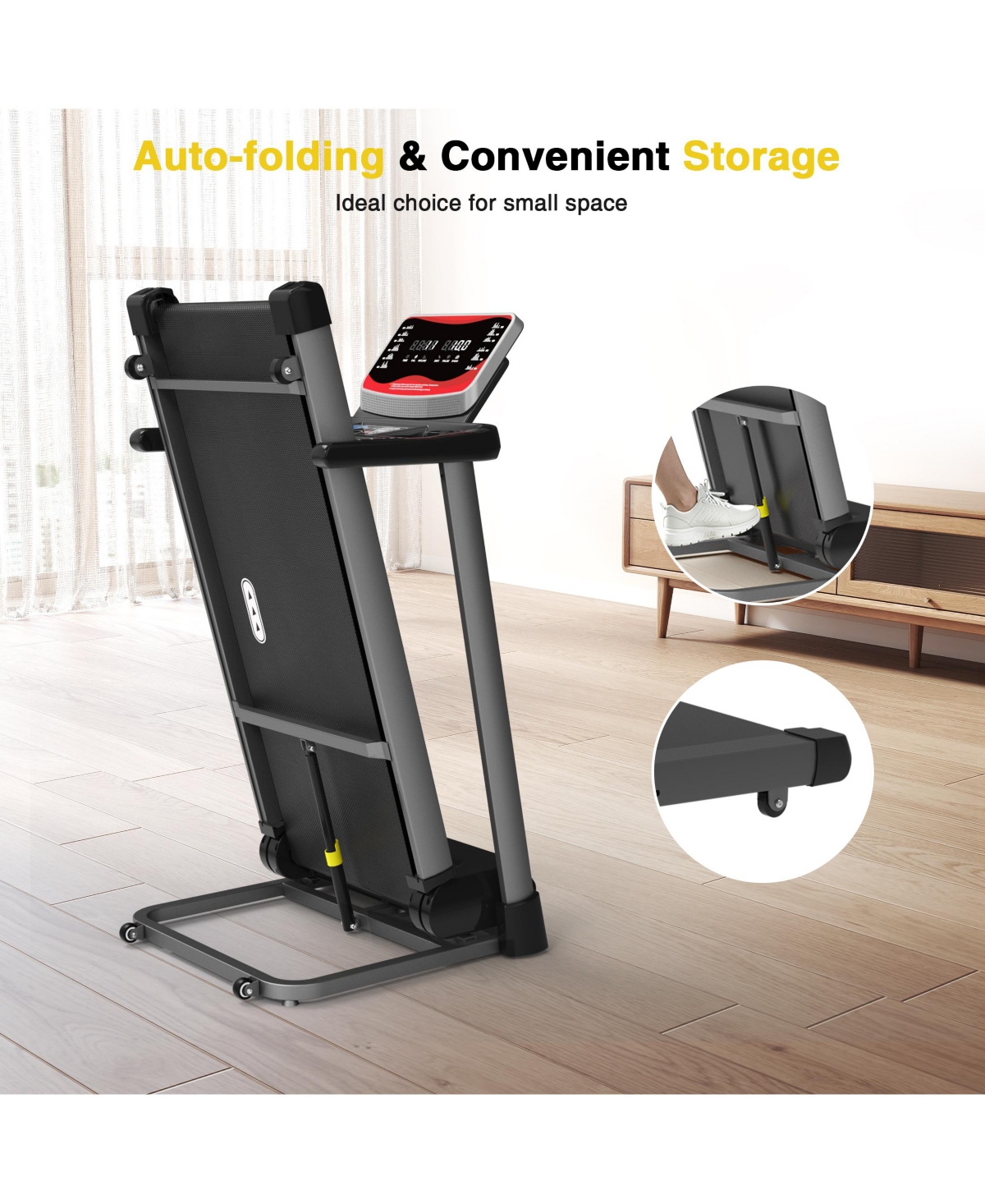 Redliro Folding Treadmill for Home with Incline, 350 lbs Capacity, Running Machine with Bluetooth Speaker