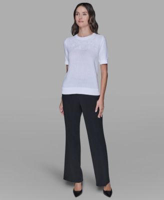 Women's Crewneck Floral Trimmed Sweater