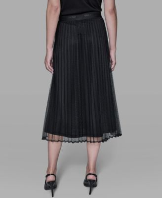 Women's Long Mesh Pleated Midi Skirt