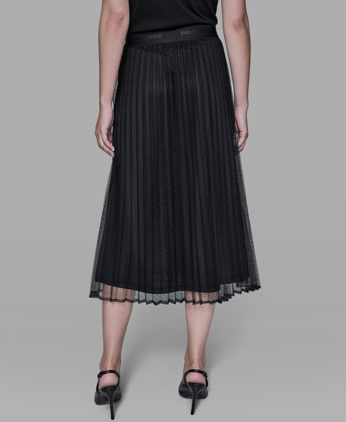 Karl Lagerfeld Paris Women's Long Mesh Pleated Midi Skirt
