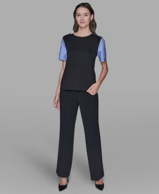 Women's Pinstripe-Sleeve Pull-On Blouse