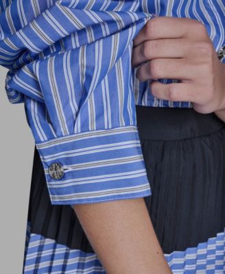 Women's 3/4-Sleeve Colorblock Pleated Dress