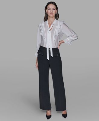 Women's Mock Neck Solid Organza Blouse