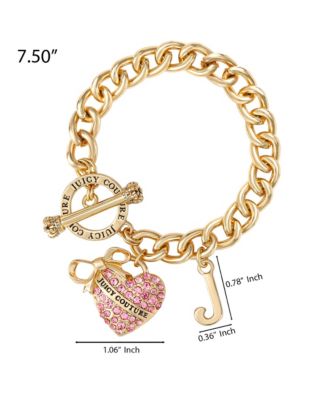 Pink Pave Heart Toggle Bracelet, Gold Tone Curb Chain