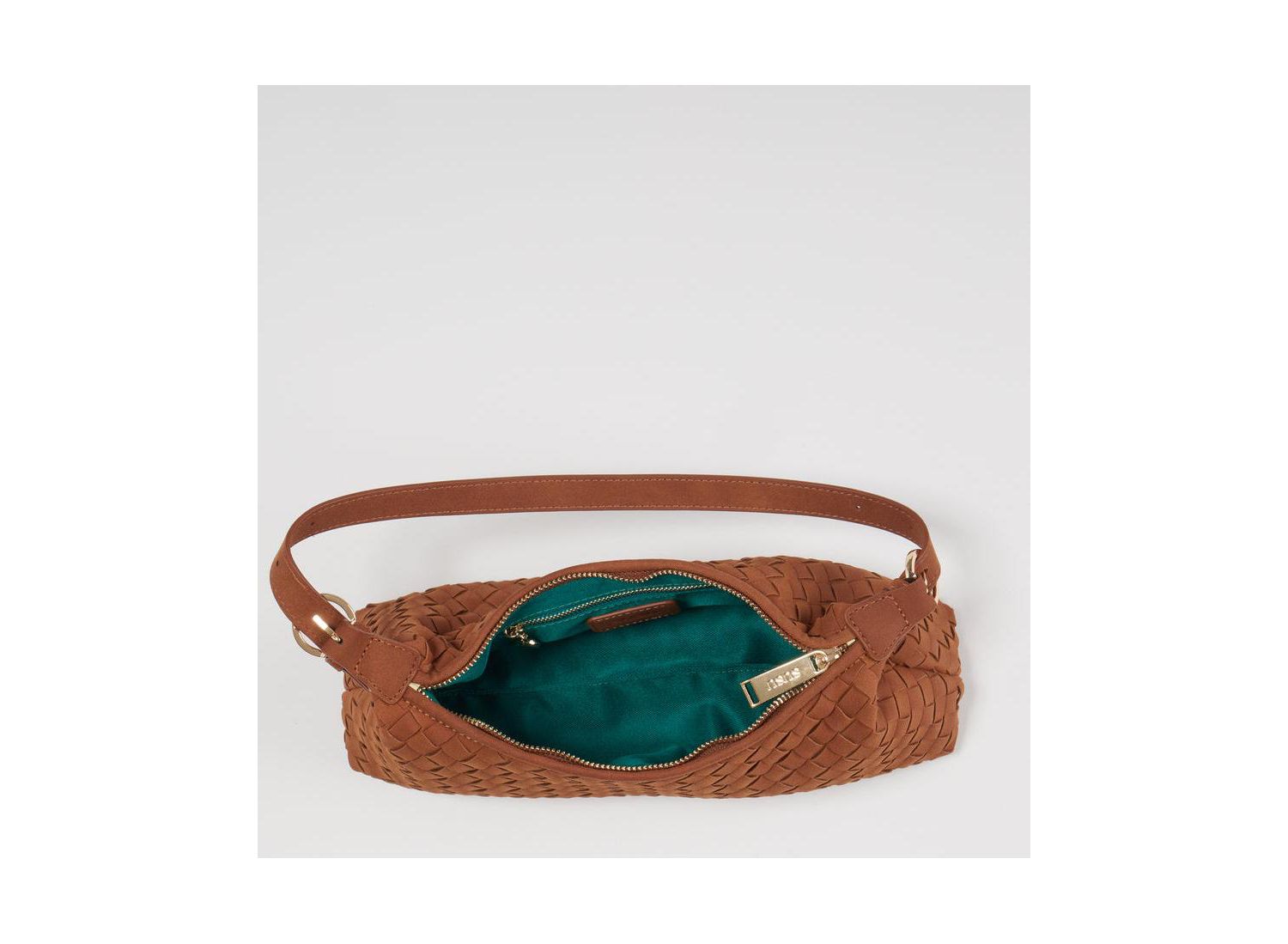 Woven Suede Baguette Bag with Crossbody Strap