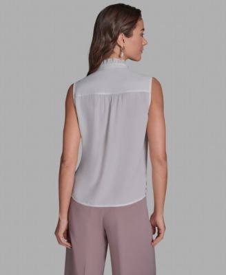 Women's Sleeveless Button Front Ruffle Top