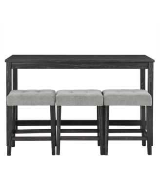 Industrial 4-Piece Bar Table Set with Power Outlet in Grey