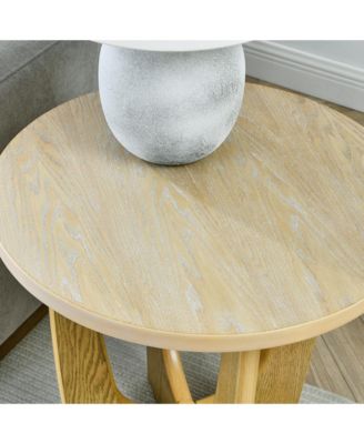 25 Inch Round Wooden End Table and Side Table in Oak